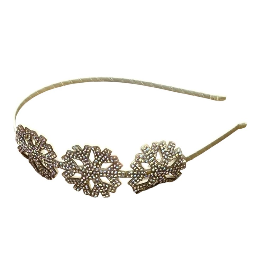 Bari Lynn 3 Snowflakes Sparkly Silver Headband